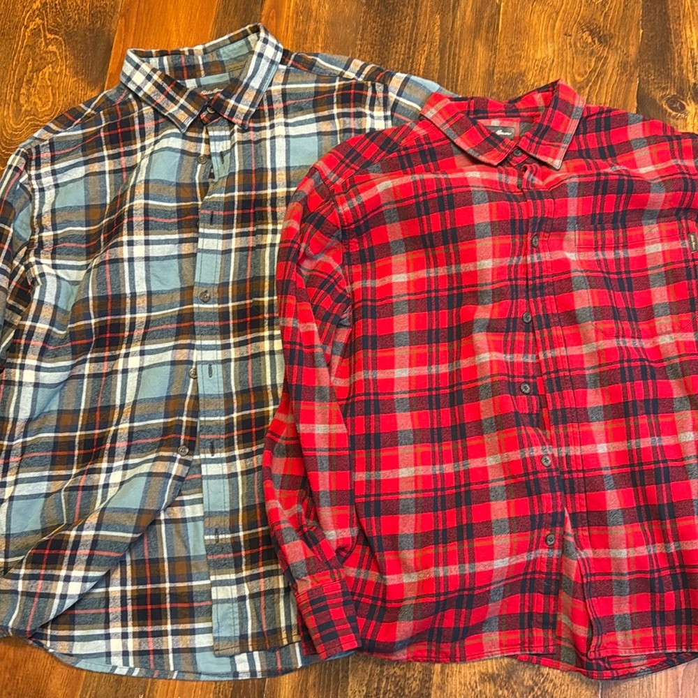 2 Eddie Bauer long sleeve flannel shirts